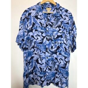 Panama Jack Blue Hawaiian Aloha Shirt Mens XL